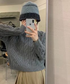 Cream Alpaca Wool Knitted Fisherman Hat - Handmade Winter Warm Authentic Korean Style Beanie