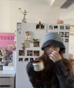 Cream Alpaca Wool Knitted Fisherman Hat - Handmade Winter Warm Authentic Korean Style Beanie