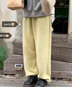 Cream Double-Sided Knitted Fluffy Joggers - IAC Korean Style Cozy Pants for Casual Comfort