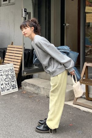 Cream Double-Sided Knitted Fluffy Joggers - IAC Korean Style Cozy Pants for Casual Comfort