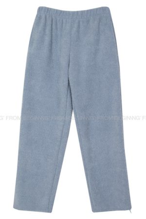 Cream Double-Sided Knitted Fluffy Joggers - IAC Korean Style Cozy Pants for Casual Comfort