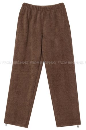 Cream Double-Sided Knitted Fluffy Joggers - IAC Korean Style Cozy Pants for Casual Comfort