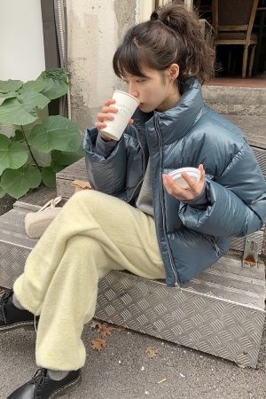 Cream Double-Sided Knitted Fluffy Joggers - IAC Korean Style Cozy Pants for Casual Comfort
