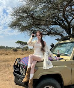 Cream Knitted Jacket for Women - Casual Loose Fit Spring/Summer Top, Lightweight Literary Style, Perfect for 90s and Y2K Fashion