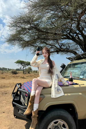 Cream Knitted Jacket for Women - Casual Loose Fit Spring/Summer Top, Lightweight Literary Style, Perfect for 90s and Y2K Fashion