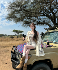 Cream Knitted Jacket for Women - Casual Loose Fit Spring/Summer Top, Lightweight Literary Style, Perfect for 90s and Y2K Fashion