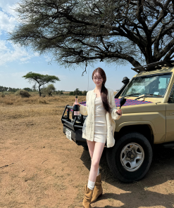 Cream Knitted Jacket for Women - Casual Loose Fit Spring/Summer Top, Lightweight Literary Style, Perfect for 90s and Y2K Fashion