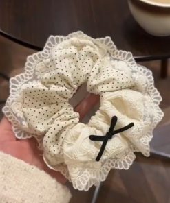 Cream Lace Edge High-End Hair Tie for Women, Big Intestine Design, Trendy Korean Style Hair Accessory for Autumn and Winter