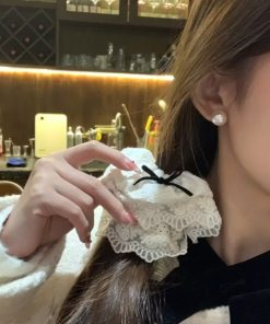 Cream Lace Edge High-End Hair Tie for Women, Big Intestine Design, Trendy Korean Style Hair Accessory for Autumn and Winter