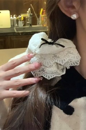 Cream Lace Edge High-End Hair Tie for Women, Big Intestine Design, Trendy Korean Style Hair Accessory for Autumn and Winter
