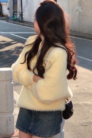 Cream Yellow Mink Velvet V-Neck Sweater for Women, Cozy Thick Knitted Pullover, Autumn Winter Fashion, Soft Luxe Knit Top