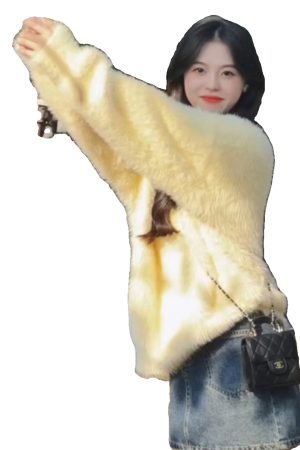Cream Yellow Mink Velvet V-Neck Sweater for Women, Cozy Thick Knitted Pullover, Autumn Winter Fashion, Soft Luxe Knit Top