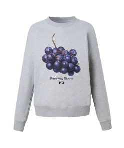 Creative Grape Round Neck Pullover Sweatshirt for Women â€“ Loose Casual Fall Spring Jacket, Trendy Streetwear Style