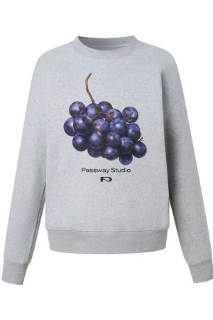 Creative Grape Round Neck Pullover Sweatshirt for Women â€“ Loose Casual Fall Spring Jacket, Trendy Streetwear Style