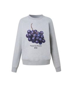 Creative Grape Round Neck Pullover Sweatshirt for Women – Loose Casual Fall Spring Jacket, Trendy Streetwear Style