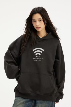 Creative Quirky WIFI Hoodie Unisex Sweatshirt for Couples - Autumn Winter Jacket, Trendy Streetwear, Cozy Fashion Essentials
