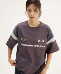 Crescent Patchwork Loose T-shirt for Spring Summer - Breathable Quick-Dry Sports Tee with Short Sleeves for Active Wear