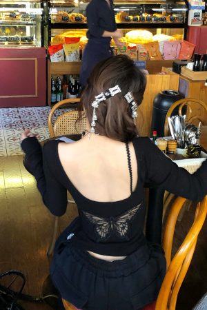 Crimson Lace Embroidered Backless Two-Piece Knitted Sweater for Women - Autumn Winter Long Sleeve Slim Fit Fashion 90s Y2K Style