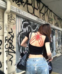 Crimson Off-Shoulder Backless T-Shirt for Women - Summer Slim Fit Crop Top - Stylish Short Sleeve Design for Hot Girls