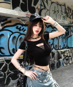 Crimson Off-Shoulder Backless T-Shirt for Women - Summer Slim Fit Crop Top - Stylish Short Sleeve Design for Hot Girls