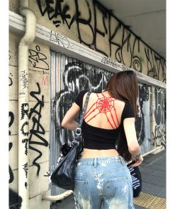 Crimson Off-Shoulder Backless T-Shirt for Women - Summer Slim Fit Crop Top - Stylish Short Sleeve Design for Hot Girls