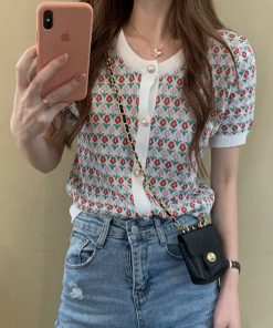 Cropped Ice Silk Knitted Short-Sleeve T-Shirt for Women, Unique Summer Top in Hot Girl Style, Trendy 2025 Fashion