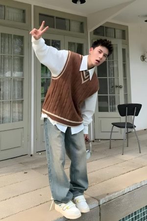Cropped Tops, Cold Outfits - College Knit Sweater Vest