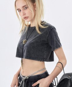 Cropped Tops, Winter Aesthetic Outfit Coquette - Grunge Washed Crop Top