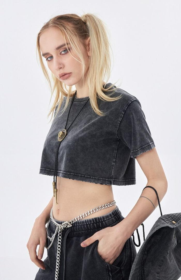 Cropped Tops, Winter Aesthetic Outfit Coquette - Grunge Washed Crop Top Cropped Tops, Winter Aesthetic Outfit Coquette - Grunge Washed Crop Top