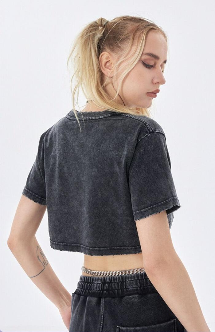 Cropped Tops, Winter Aesthetic Outfit Coquette - Grunge Washed Crop Top Cropped Tops, Winter Aesthetic Outfit Coquette - Grunge Washed Crop Top
