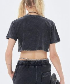 Cropped Tops, Winter Aesthetic Outfit Coquette - Grunge Washed Crop Top