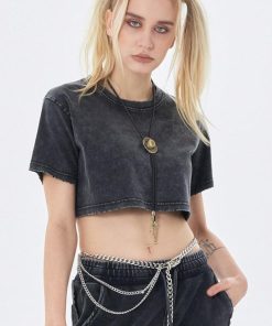 Cropped Tops, Winter Aesthetic Outfit Coquette - Grunge Washed Crop Top