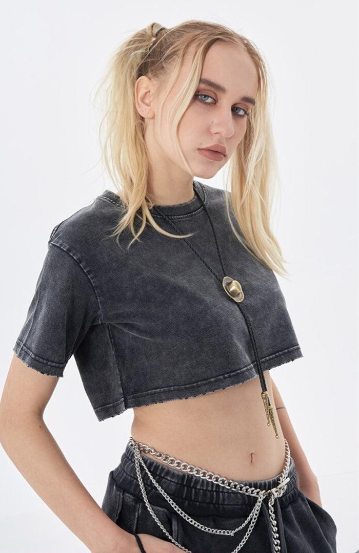 Cropped Tops, Winter Aesthetic Outfit Coquette - Grunge Washed Crop Top Cropped Tops, Winter Aesthetic Outfit Coquette - Grunge Washed Crop Top