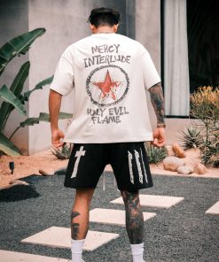 Cross Covenant Hand-Drawn Illustration Classic Slogan Shorts Hip Hop Retro Summer Trendy Five-Point Pants