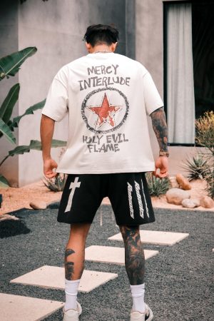 Cross Covenant Hand-Drawn Illustration Classic Slogan Shorts Hip Hop Retro Summer Trendy Five-Point Pants