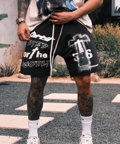 Cross Covenant Hand-Drawn Illustration Classic Slogan Shorts Hip Hop Retro Summer Trendy Five-Point Pants