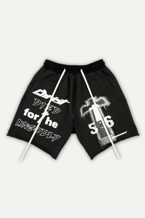 Cross Covenant Hand-Drawn Illustration Classic Slogan Shorts Hip Hop Retro Summer Trendy Five-Point Pants