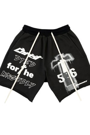 Cross Covenant Hand-Drawn Illustration Classic Slogan Shorts Hip Hop Retro Summer Trendy Five-Point Pants