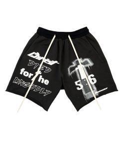 Cross Covenant Hand-Drawn Illustration Classic Slogan Shorts Hip Hop Retro Summer Trendy Five-Point Pants