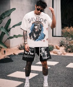 Cross Covenant Hand-Drawn Illustration Classic Slogan Shorts Hip Hop Retro Summer Trendy Five-Point Pants
