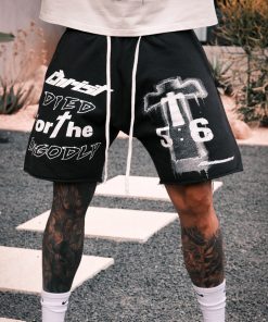Cross Covenant Hand-Drawn Illustration Classic Slogan Shorts Hip Hop Retro Summer Trendy Five-Point Pants