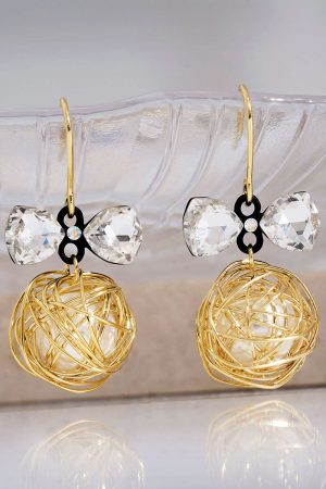 Crystal Bowknot Drop Earrings - Fairy-Inspired Niche Design, Trendy 2025 Fashion Accessory for a Slimmer Face Look