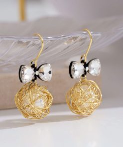 Crystal Bowknot Drop Earrings - Fairy-Inspired Niche Design, Trendy 2025 Fashion Accessory for a Slimmer Face Look