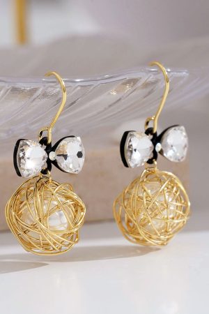 Crystal Bowknot Drop Earrings - Fairy-Inspired Niche Design, Trendy 2025 Fashion Accessory for a Slimmer Face Look