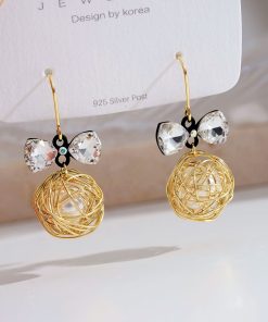 Crystal Bowknot Drop Earrings - Fairy-Inspired Niche Design, Trendy 2025 Fashion Accessory for a Slimmer Face Look