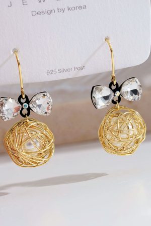 Crystal Bowknot Drop Earrings - Fairy-Inspired Niche Design, Trendy 2025 Fashion Accessory for a Slimmer Face Look