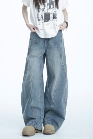 Curved Knife Jeans for Women - American Style High Street Straight-Leg Pants, Draped Slim-Fit Wide-Leg Casual Trousers