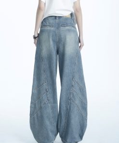 Curved Knife Jeans for Women - American Style High Street Straight-Leg Pants, Draped Slim-Fit Wide-Leg Casual Trousers