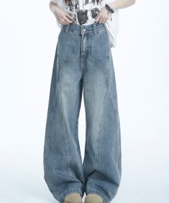 Curved Knife Jeans for Women - American Style High Street Straight-Leg Pants, Draped Slim-Fit Wide-Leg Casual Trousers