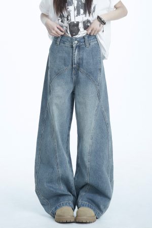 Curved Knife Jeans for Women - American Style High Street Straight-Leg Pants, Draped Slim-Fit Wide-Leg Casual Trousers